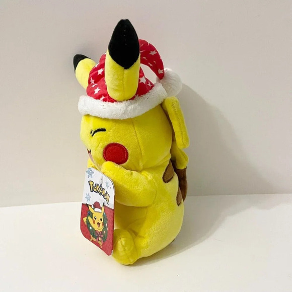 Pokemon Pikachu Plush Winter Holiday Christmas Edition Santa Hat Stars 8 Inch - Picture 6 of 16
